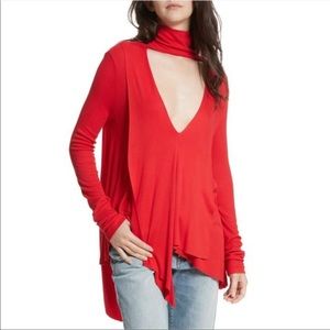 Free people red v neck turtleneck